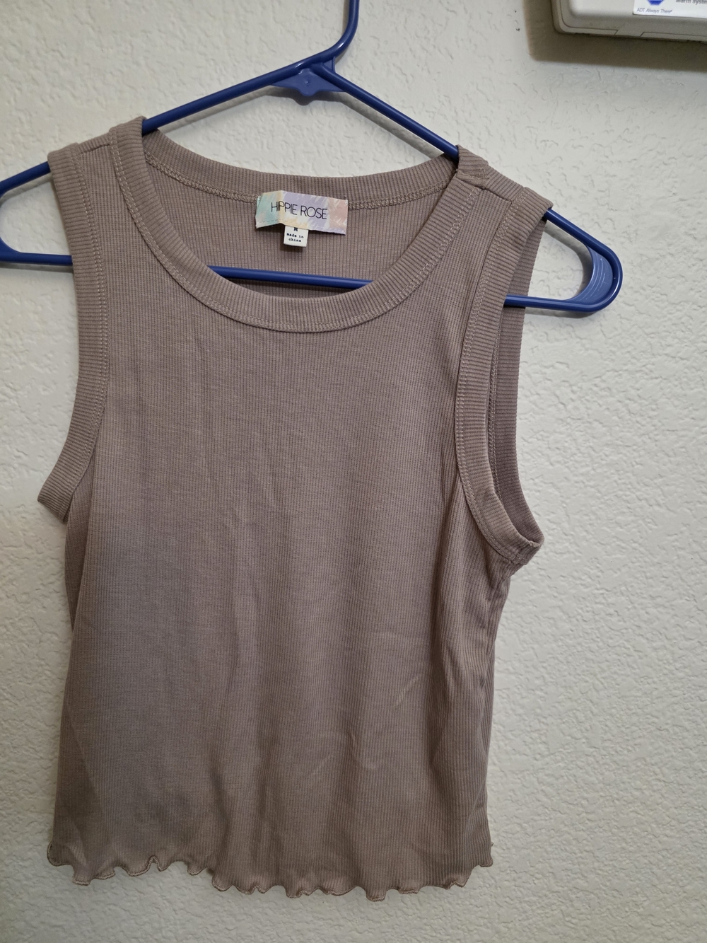 Hippie Rose Ribbed Tank Top in Taupe